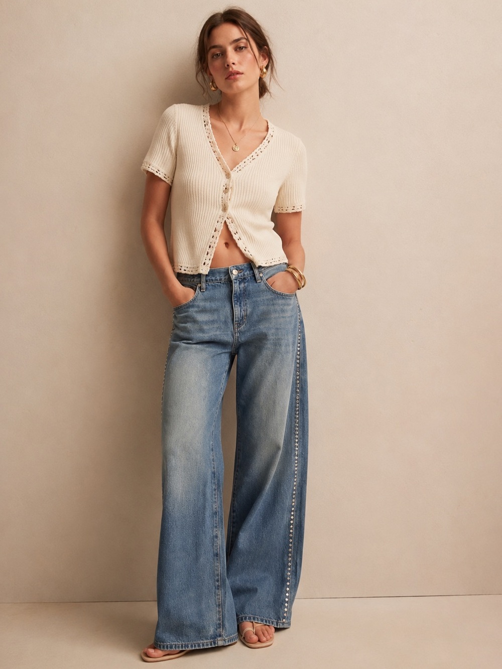 J. Crew Slouchy Mid Rise Rigid Rhinestone Jeans - Picture 1 of 10